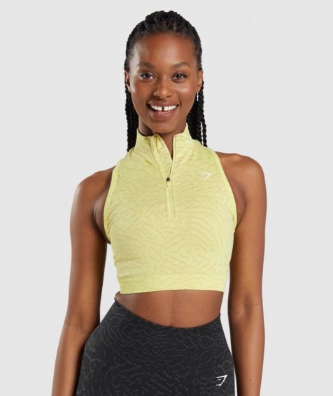 Women's Gymshark Adapt Animal Seamless 1/2 Zip Cropped Tops Yellow | CA 6D5801